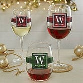 Christmas Plaid Personalized Wine Glasses - 27792