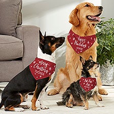 Happy Pawlidays Personalized Red  White Christmas Dog Bandanas - 27840