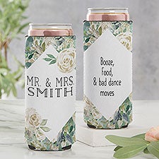 Neutral Colorful Floral Personalized Wedding Favor Slim Can Cooler - 27853