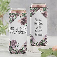 Plum Colorful Floral Personalized Wedding Favor Slim Can Cooler - 27854