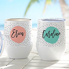 Modern Polka Dot Personalized Stainless Stemless Wine Cup - 28013