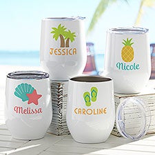 Beach Fun Drinks Personalized Stainless Stemless Wine Cup - 28015
