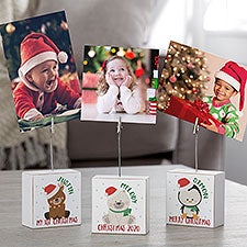 Holly Jolly Christmas Personalized Photo Clip Holder Block - 28038