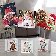 Holly Jolly Christmas Personalized Photo Clip Holder Block - 28038