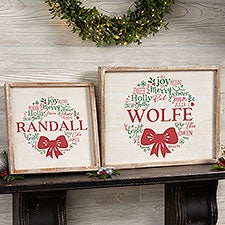 Merry Mistletoe Wreath Personalized Wood Framed Wall Art - 28046