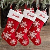 Red & White Snowflake Personalized Christmas Stockings - 28065