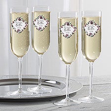Plum Colorful Floral Personalized Champagne Flutes - 28084