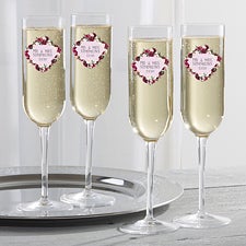 Wine Colorful Floral Personalized Champagne Flutes - 28085