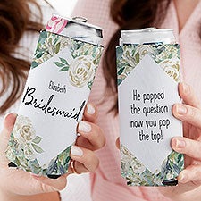 Neutral Colorful Floral Bridesmaid Personalized Slim Can Cooler - 28192