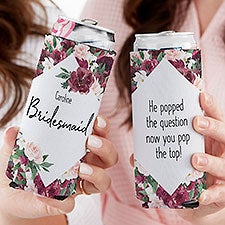 Wine Colorful Floral Bridesmaid Personalized Slim Can Cooler - 28194