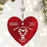 Candy Cane Engagement Personalized Red Glass Heart Ornament - 28247