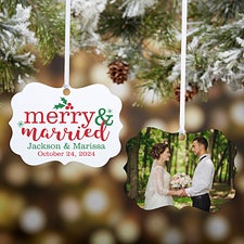 Merry & Married Personalized Photo Metal Ornament - 28263