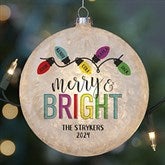 Merry & Bright Personalized Lightable Frosted Glass Ornament - 28347
