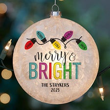 Merry  Bright Personalized Lightable Frosted Glass Ornament - 28347
