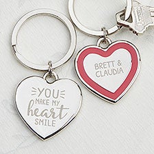 You Make My Heart Smile Personalized Heart Keyring - 28491