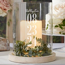 The Big Day Personalized Wedding Wood Hurricane Candle Holder - 28510