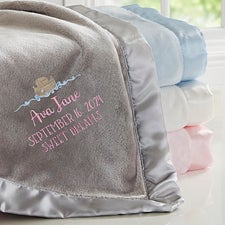 Precious Moments Noahs Ark Embroidered Baby Girl Satin Trim Blankets - 28524