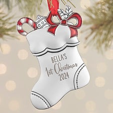 Babys 1st Christmas Personalized Silver Stocking Ornament - 28552