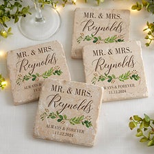 Laurels of Love Personalized Wedding Tumbled Stone Coasters - Set of 4 - 28704