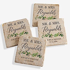 Laurels of Love Personalized Wedding Tumbled Stone Coasters - Set of 4 - 28704