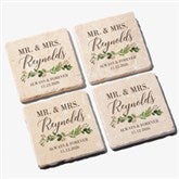 Laurels of Love Personalized Wedding Tumbled Stone Coasters - Set of 4 - 28704