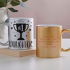 #1 Daughter Trophy Personalized Glitter Coffee Mugs - 28902