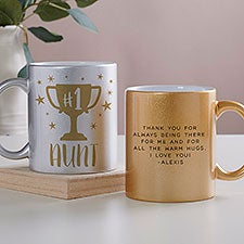 #1 Aunt Trophy Personalized Glitter Coffee Mugs - 28904