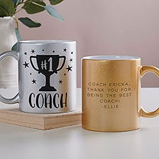 #1 Coach Trophy Personalized Glitter Coffee Mugs - 28905