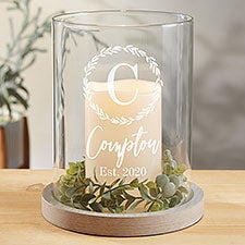 Laurel Monogram Personalized Wood Hurricane Candle Holder - 29079