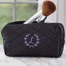 Floral Wreath Embroidered Quilted Cosmetic Bag - 29596