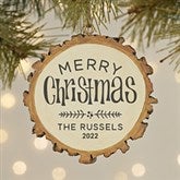 Merry Christmas Faux Wood Slice Personalized Ornament - 29814