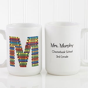 Crayon Letter Personalized Teacher Coffee Mug 15 oz.- White