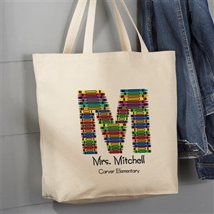 Crayon Letter Personalized Teacher Canvas Tote Bag- 19" x 16" - #10087