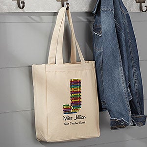 Crayon Letter Personalized Small Teacher Canvas Tote Bag