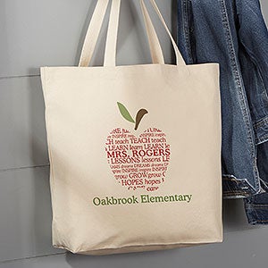 Apple Scroll Personalized Large Teacher Canvas Tote Bag