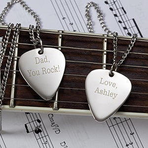 Personalized Silver Guitar Pick Pendant With 24" Chain - #10230