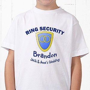 Personalized Ring Bearer Wedding Youth T-Shirt - Ring Security - Youth Medium (10-12) - Navy