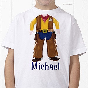Personalized T-Shirts for Boys  - Cowboy or Baseball Player - Youth Medium (10-12) - Light Gray