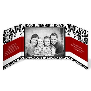 Holiday Damask Gatefold Photo Christmas Cards