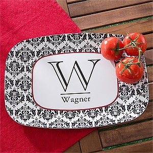 Damask Monogram Personalized Melamine Platter