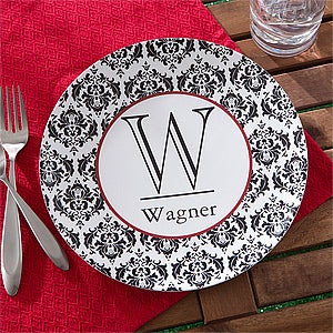 Damask Monogram Personalized Melamine Plate