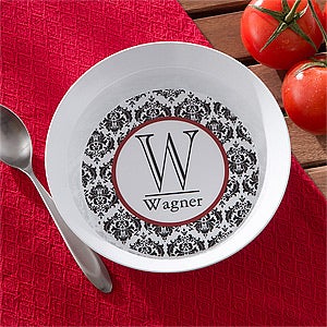 Damask Monogram Personalized Melamine Bowl