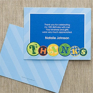 Kids Personalized Birthday Party Thank You Note Cards ...