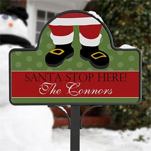Santa Stop Here! - Yard Stake With Magnet