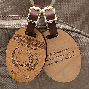 Engraved Wood Golf Bag Tags - Classic Golfer