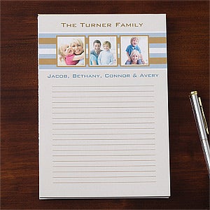 Classy Stripes Personalized Three Photo Notepad