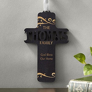 Bless Our Family Personalized Black Stain Wood Cross