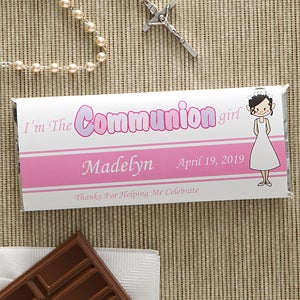 Personalized First Communion Candy Bar Wrapper Favors - Communion Girl - Set of 12