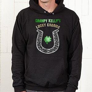Personalized Hooded Sweatshirt - Grandpa's Lucky Charms - Adult Medium - Black