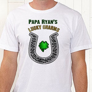 Personalized Horseshoe T-Shirt - Grandpa's Lucky Charms - Adult Large - Navy